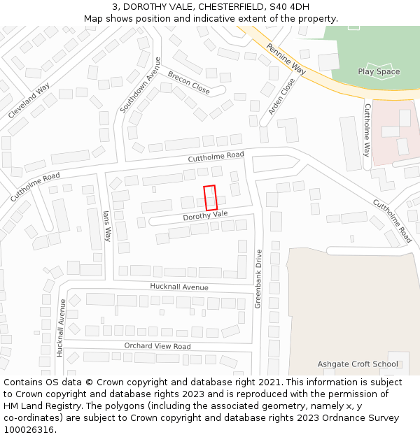 3, DOROTHY VALE, CHESTERFIELD, S40 4DH: Location map and indicative extent of plot