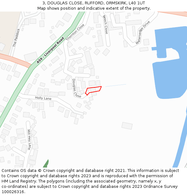 3, DOUGLAS CLOSE, RUFFORD, ORMSKIRK, L40 1UT: Location map and indicative extent of plot