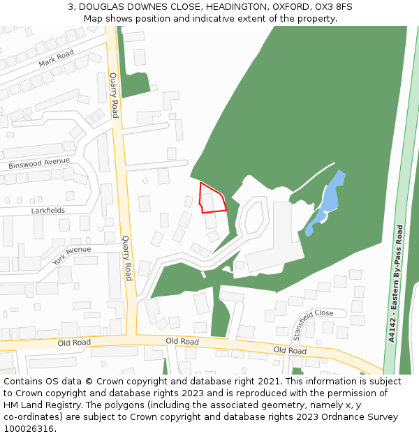 3, DOUGLAS DOWNES CLOSE, HEADINGTON, OXFORD, OX3 8FS: Location map and indicative extent of plot