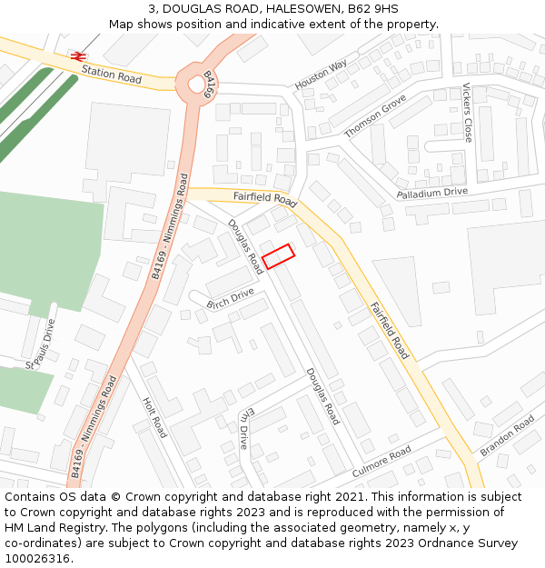 3, DOUGLAS ROAD, HALESOWEN, B62 9HS: Location map and indicative extent of plot