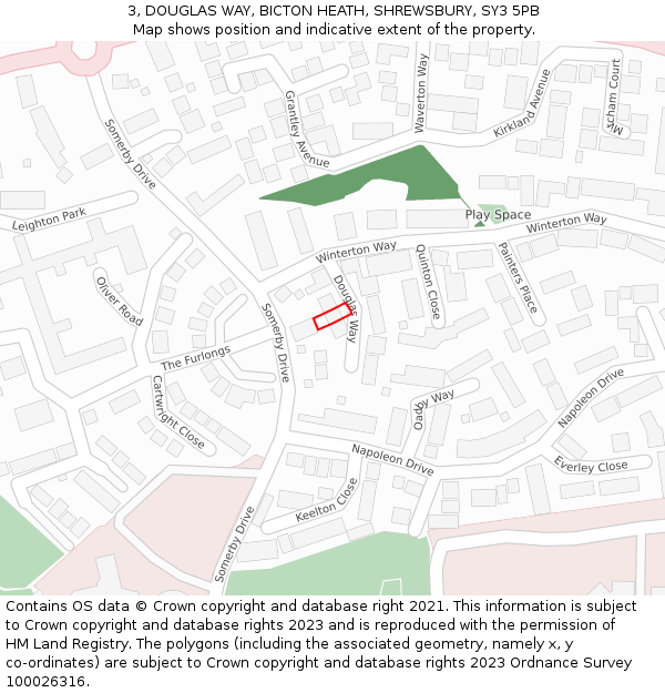 3, DOUGLAS WAY, BICTON HEATH, SHREWSBURY, SY3 5PB: Location map and indicative extent of plot