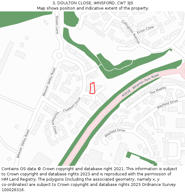 3, DOULTON CLOSE, WINSFORD, CW7 3JS: Location map and indicative extent of plot