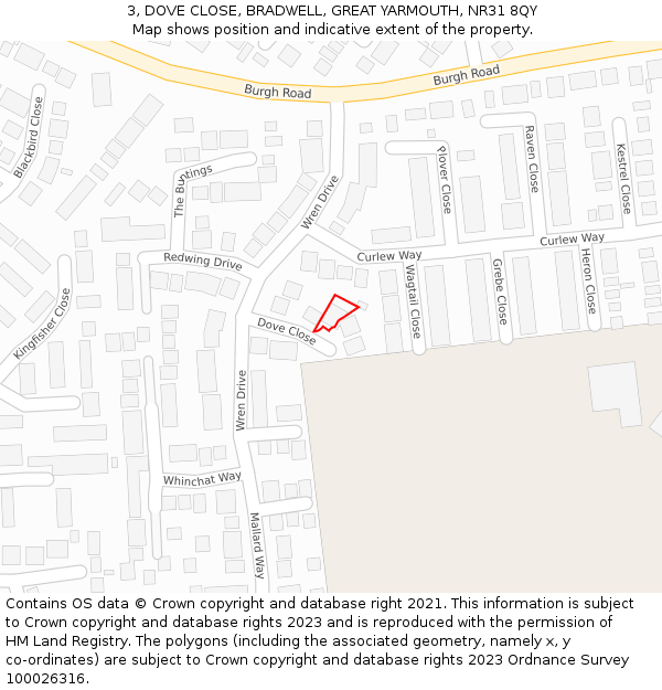 3, DOVE CLOSE, BRADWELL, GREAT YARMOUTH, NR31 8QY: Location map and indicative extent of plot