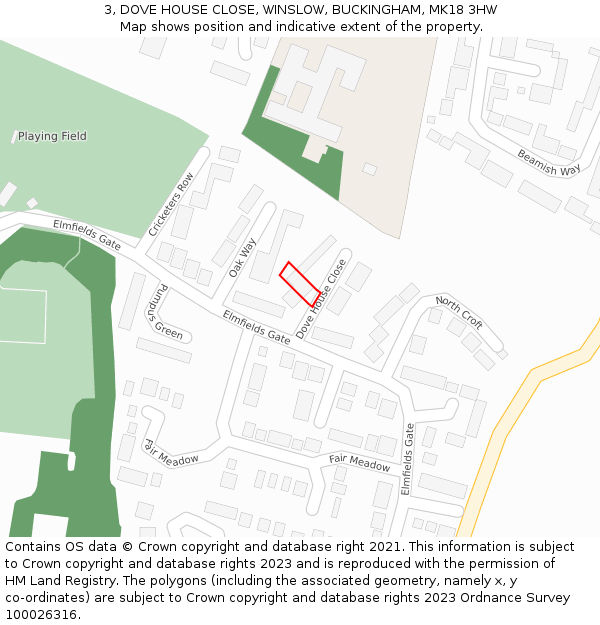 3, DOVE HOUSE CLOSE, WINSLOW, BUCKINGHAM, MK18 3HW: Location map and indicative extent of plot