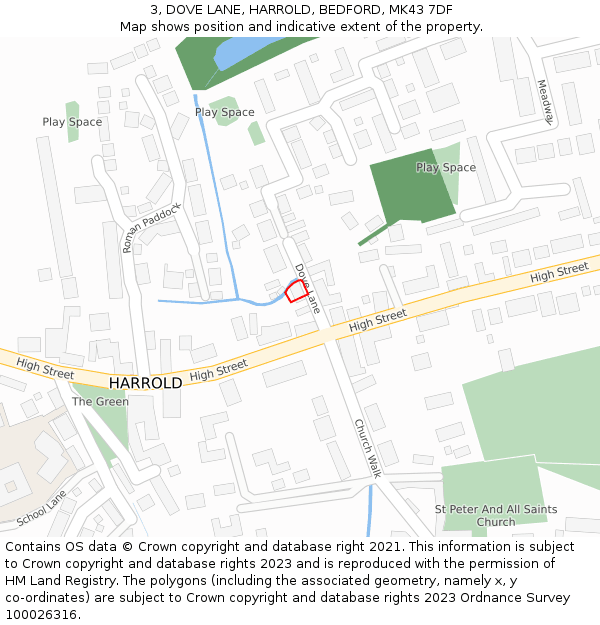 3, DOVE LANE, HARROLD, BEDFORD, MK43 7DF: Location map and indicative extent of plot