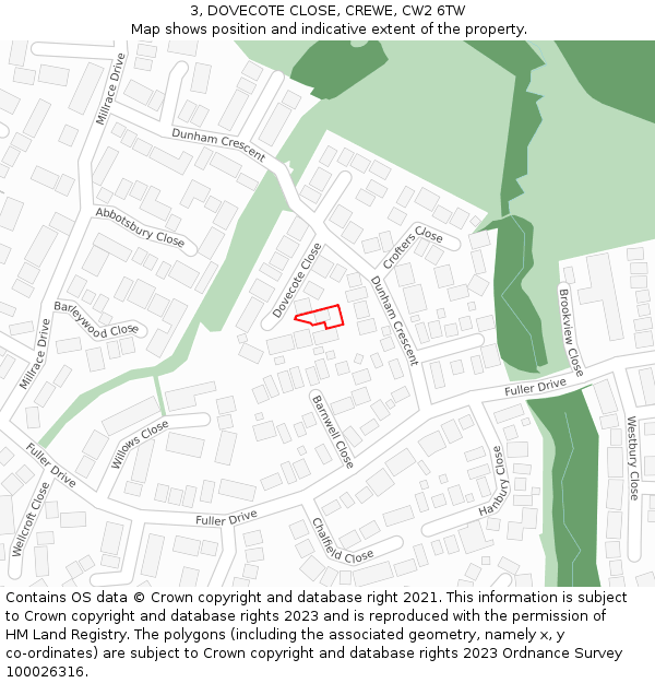 3, DOVECOTE CLOSE, CREWE, CW2 6TW: Location map and indicative extent of plot