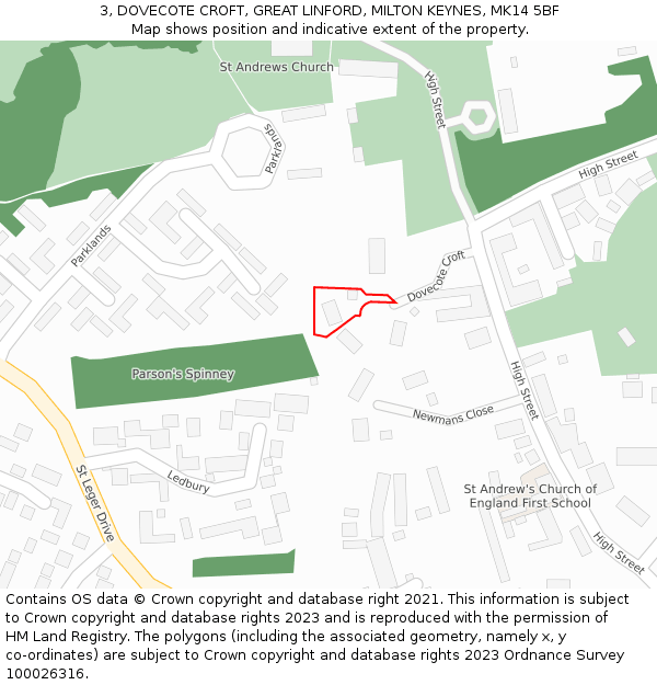 3, DOVECOTE CROFT, GREAT LINFORD, MILTON KEYNES, MK14 5BF: Location map and indicative extent of plot