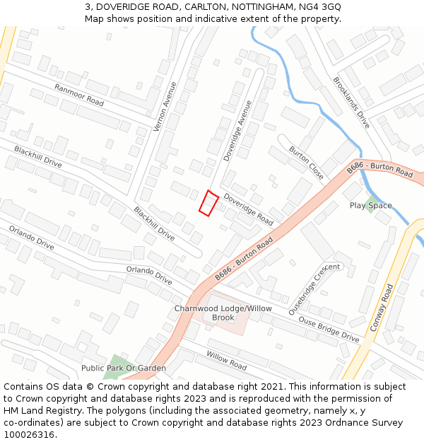 3, DOVERIDGE ROAD, CARLTON, NOTTINGHAM, NG4 3GQ: Location map and indicative extent of plot