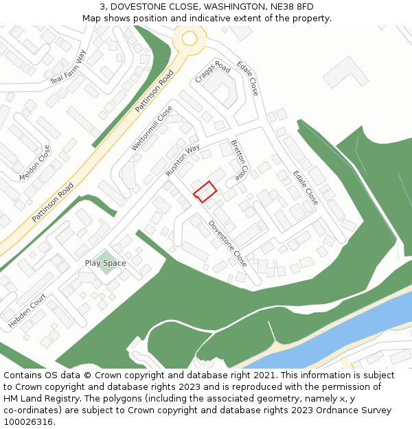 3, DOVESTONE CLOSE, WASHINGTON, NE38 8FD: Location map and indicative extent of plot