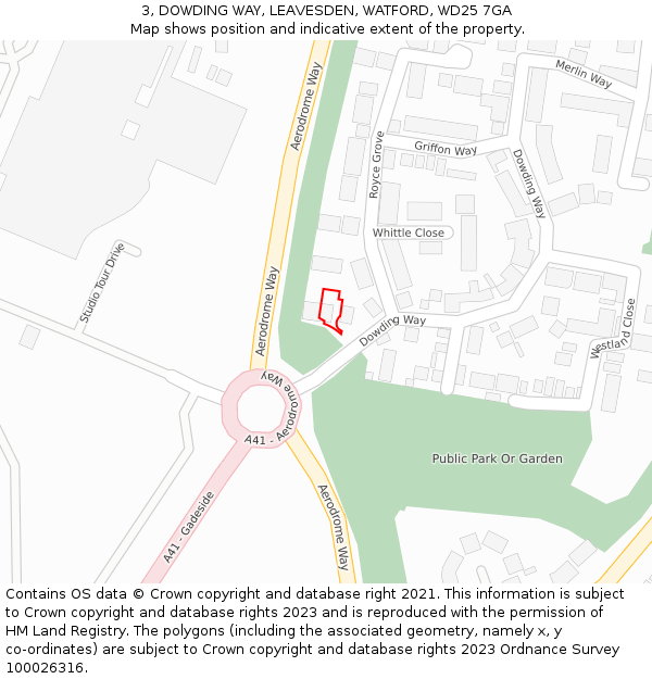 3, DOWDING WAY, LEAVESDEN, WATFORD, WD25 7GA: Location map and indicative extent of plot