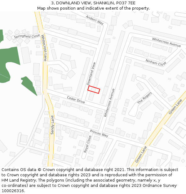 3, DOWNLAND VIEW, SHANKLIN, PO37 7EE: Location map and indicative extent of plot