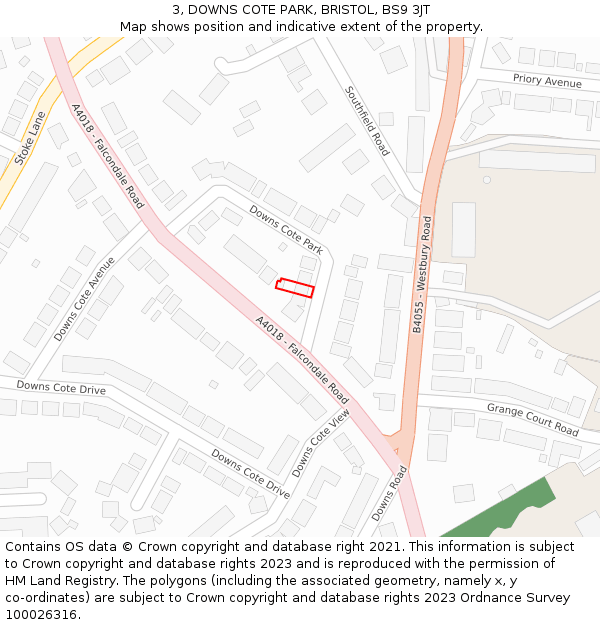 3, DOWNS COTE PARK, BRISTOL, BS9 3JT: Location map and indicative extent of plot