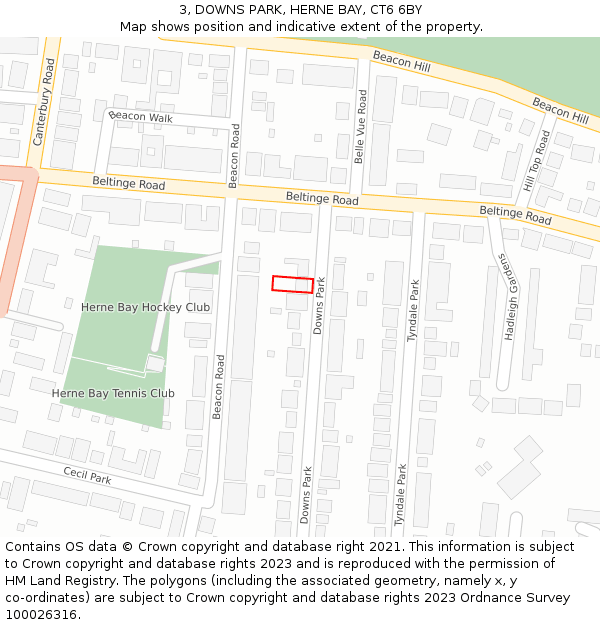 3, DOWNS PARK, HERNE BAY, CT6 6BY: Location map and indicative extent of plot