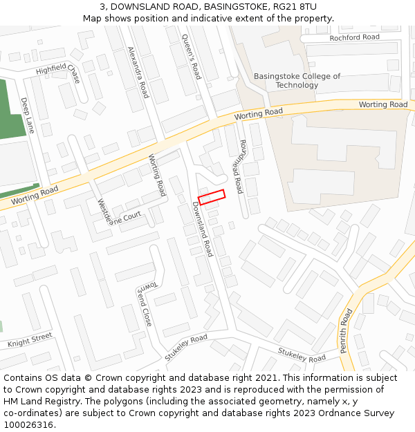 3, DOWNSLAND ROAD, BASINGSTOKE, RG21 8TU: Location map and indicative extent of plot