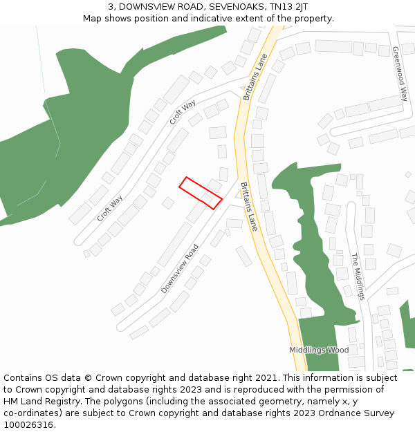 3, DOWNSVIEW ROAD, SEVENOAKS, TN13 2JT: Location map and indicative extent of plot