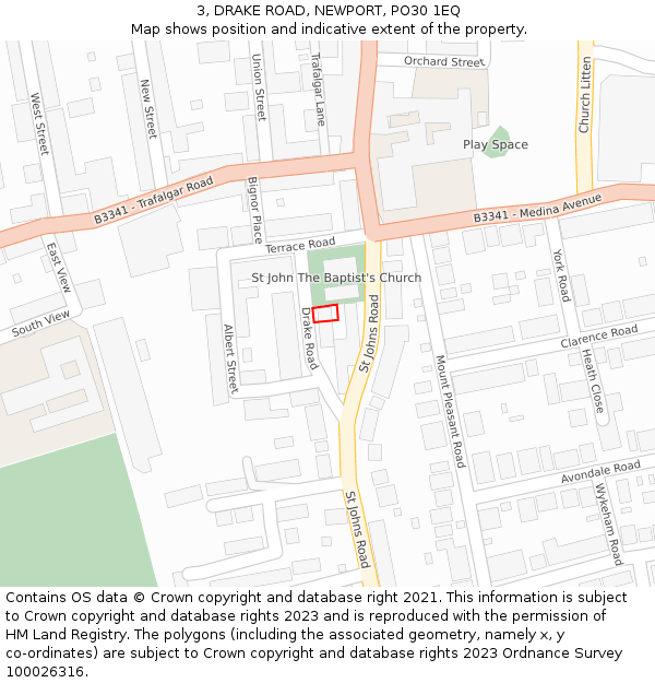 3, DRAKE ROAD, NEWPORT, PO30 1EQ: Location map and indicative extent of plot