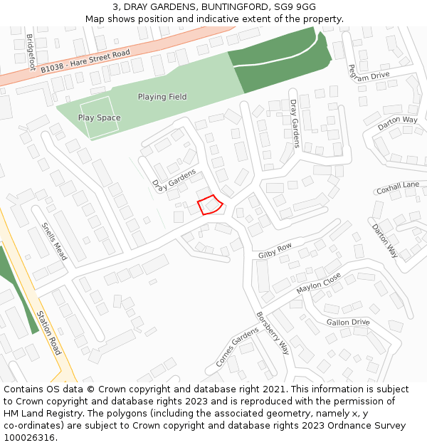 3, DRAY GARDENS, BUNTINGFORD, SG9 9GG: Location map and indicative extent of plot