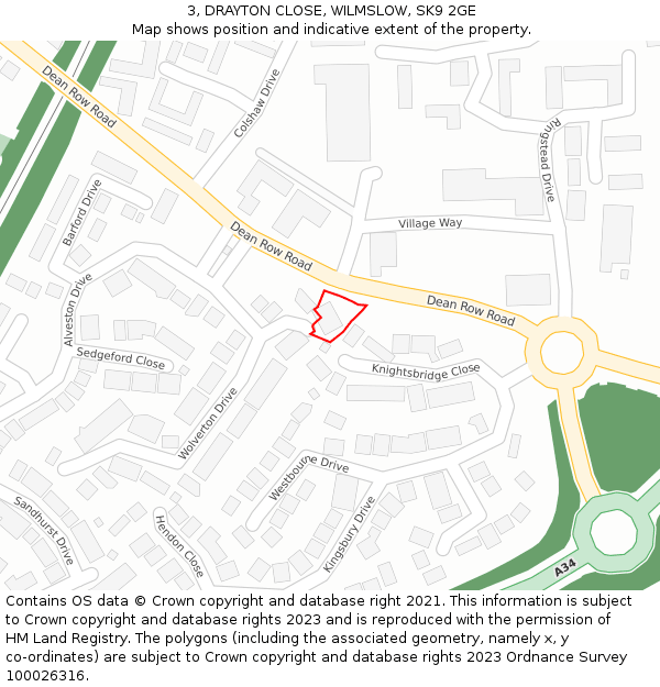 3, DRAYTON CLOSE, WILMSLOW, SK9 2GE: Location map and indicative extent of plot
