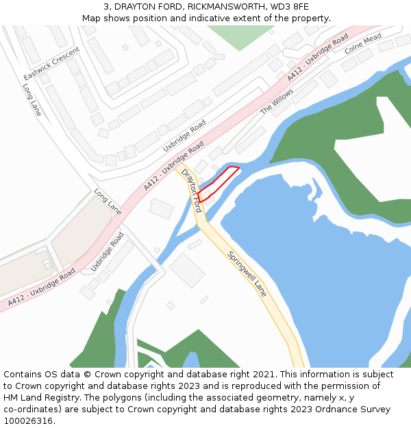 3, DRAYTON FORD, RICKMANSWORTH, WD3 8FE: Location map and indicative extent of plot