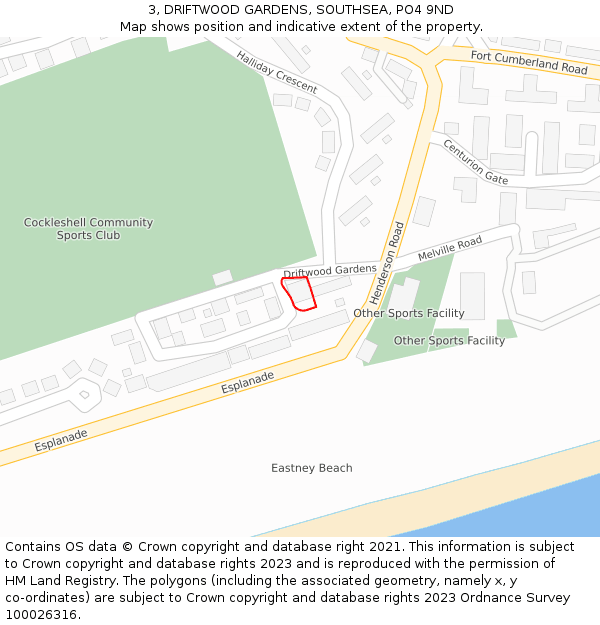 3, DRIFTWOOD GARDENS, SOUTHSEA, PO4 9ND: Location map and indicative extent of plot