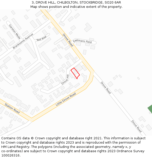 3, DROVE HILL, CHILBOLTON, STOCKBRIDGE, SO20 6AR: Location map and indicative extent of plot