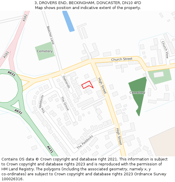 3, DROVERS END, BECKINGHAM, DONCASTER, DN10 4FD: Location map and indicative extent of plot