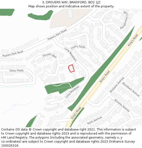 3, DROVERS WAY, BRADFORD, BD2 1JZ: Location map and indicative extent of plot
