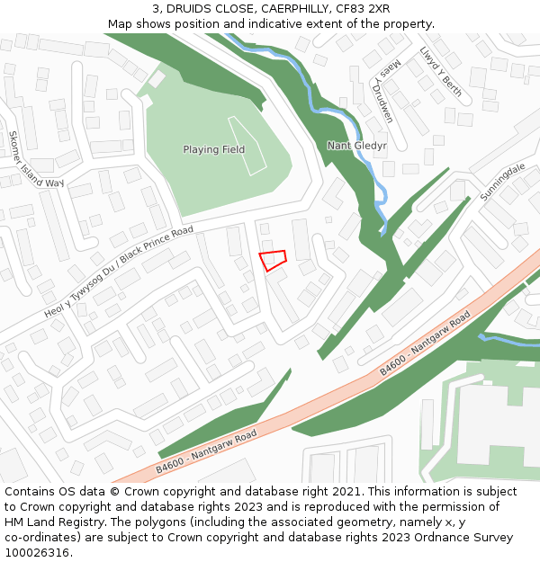 3, DRUIDS CLOSE, CAERPHILLY, CF83 2XR: Location map and indicative extent of plot