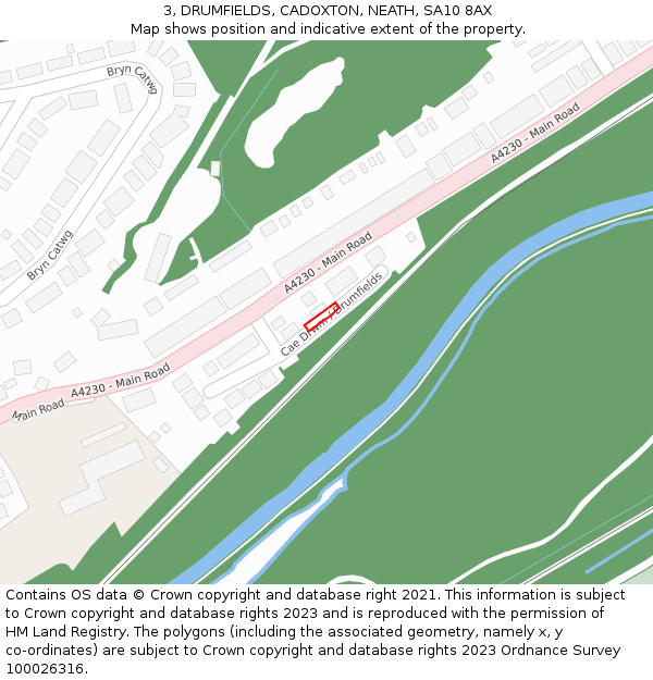 3, DRUMFIELDS, CADOXTON, NEATH, SA10 8AX: Location map and indicative extent of plot