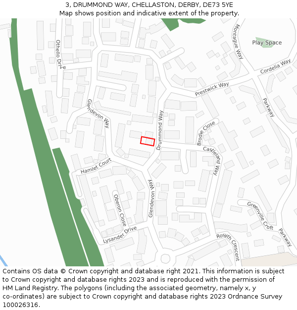 3, DRUMMOND WAY, CHELLASTON, DERBY, DE73 5YE: Location map and indicative extent of plot