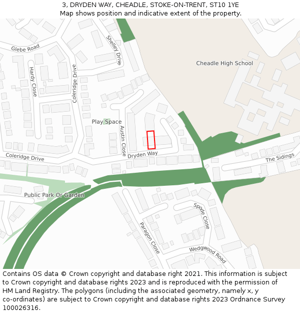 3, DRYDEN WAY, CHEADLE, STOKE-ON-TRENT, ST10 1YE: Location map and indicative extent of plot