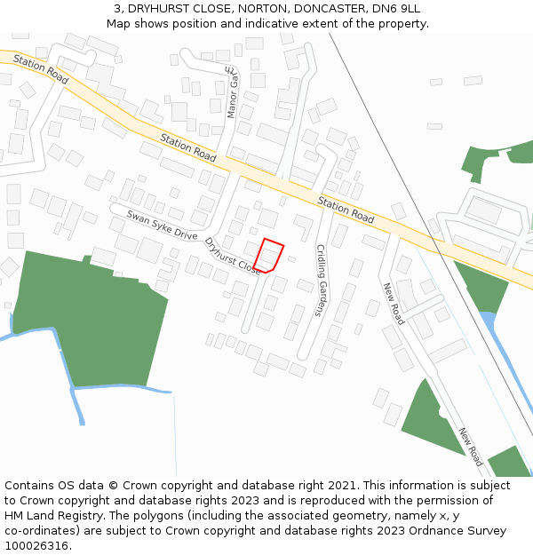 3, DRYHURST CLOSE, NORTON, DONCASTER, DN6 9LL: Location map and indicative extent of plot