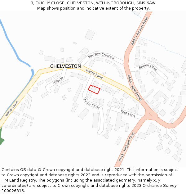 3, DUCHY CLOSE, CHELVESTON, WELLINGBOROUGH, NN9 6AW: Location map and indicative extent of plot