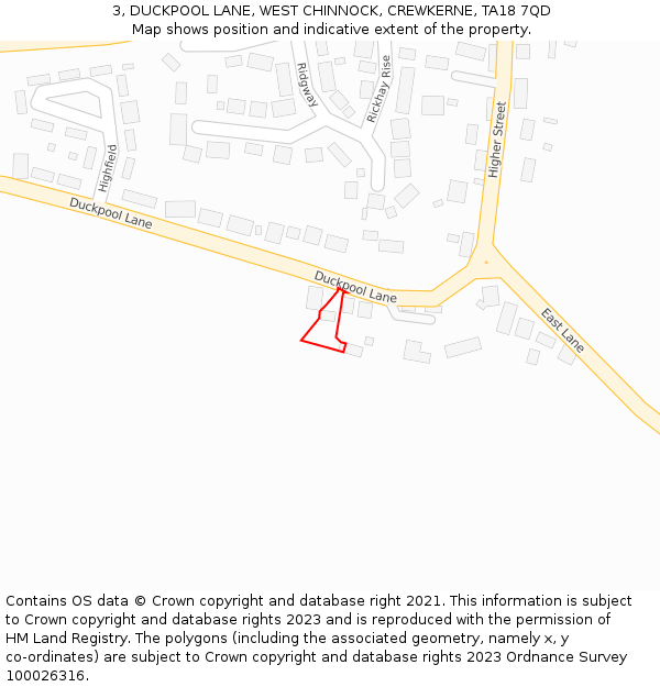 3, DUCKPOOL LANE, WEST CHINNOCK, CREWKERNE, TA18 7QD: Location map and indicative extent of plot