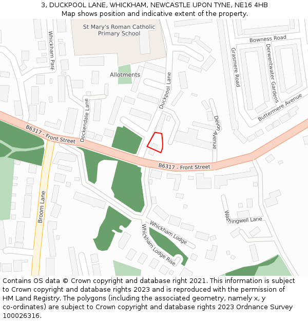 3, DUCKPOOL LANE, WHICKHAM, NEWCASTLE UPON TYNE, NE16 4HB: Location map and indicative extent of plot