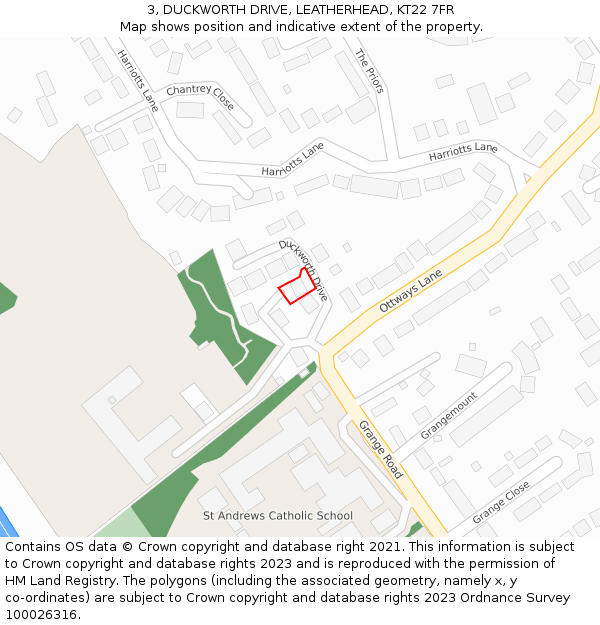 3, DUCKWORTH DRIVE, LEATHERHEAD, KT22 7FR: Location map and indicative extent of plot