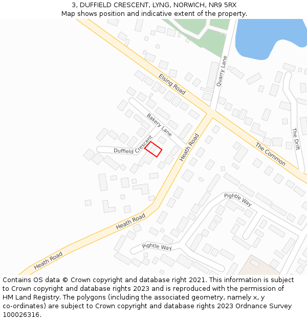 3, DUFFIELD CRESCENT, LYNG, NORWICH, NR9 5RX: Location map and indicative extent of plot