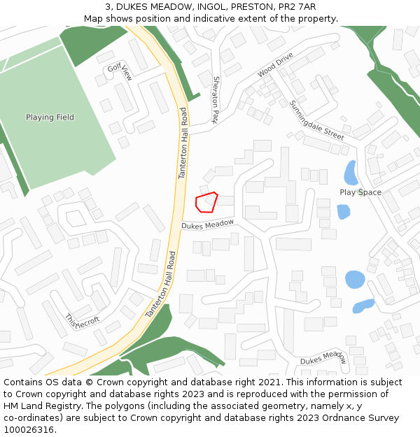 3, DUKES MEADOW, INGOL, PRESTON, PR2 7AR: Location map and indicative extent of plot