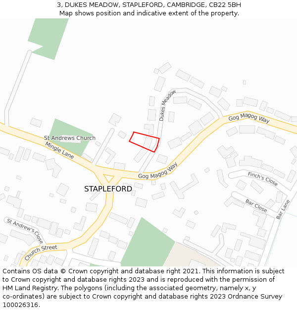 3, DUKES MEADOW, STAPLEFORD, CAMBRIDGE, CB22 5BH: Location map and indicative extent of plot