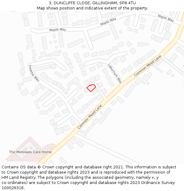 3, DUNCLIFFE CLOSE, GILLINGHAM, SP8 4TU: Location map and indicative extent of plot