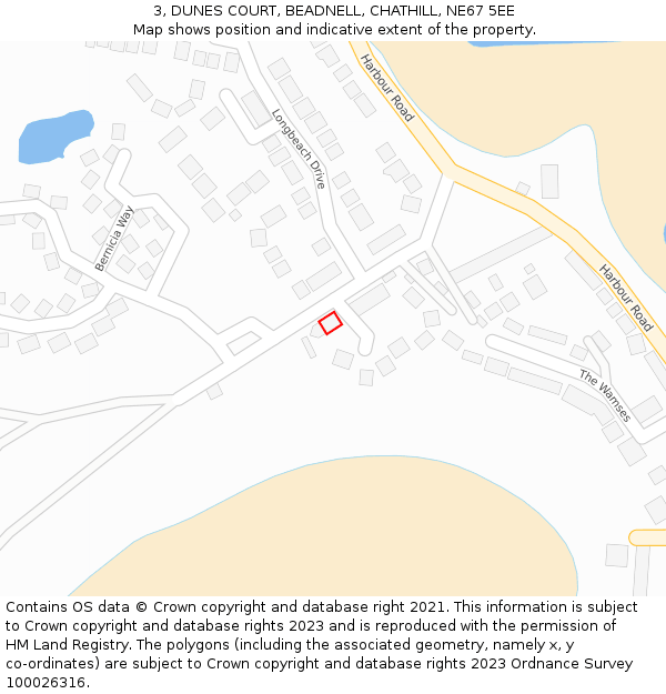 3, DUNES COURT, BEADNELL, CHATHILL, NE67 5EE: Location map and indicative extent of plot