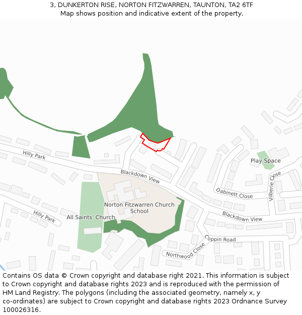 3, DUNKERTON RISE, NORTON FITZWARREN, TAUNTON, TA2 6TF: Location map and indicative extent of plot