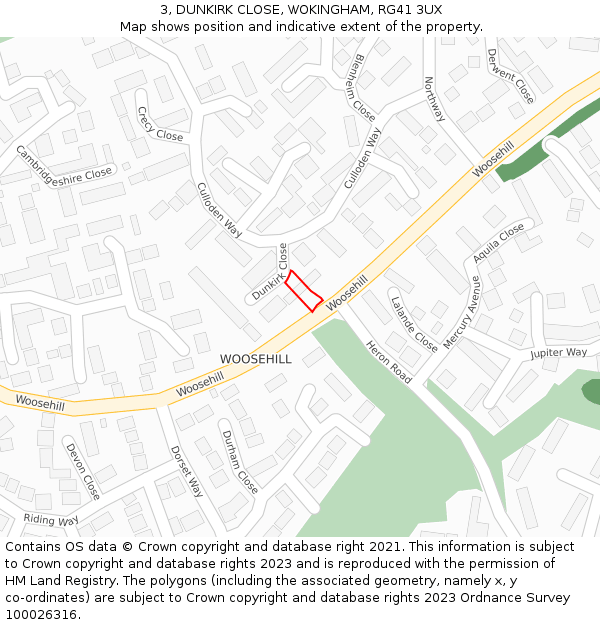 3, DUNKIRK CLOSE, WOKINGHAM, RG41 3UX: Location map and indicative extent of plot