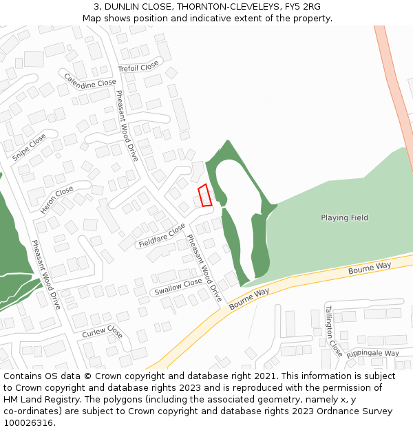 3, DUNLIN CLOSE, THORNTON-CLEVELEYS, FY5 2RG: Location map and indicative extent of plot