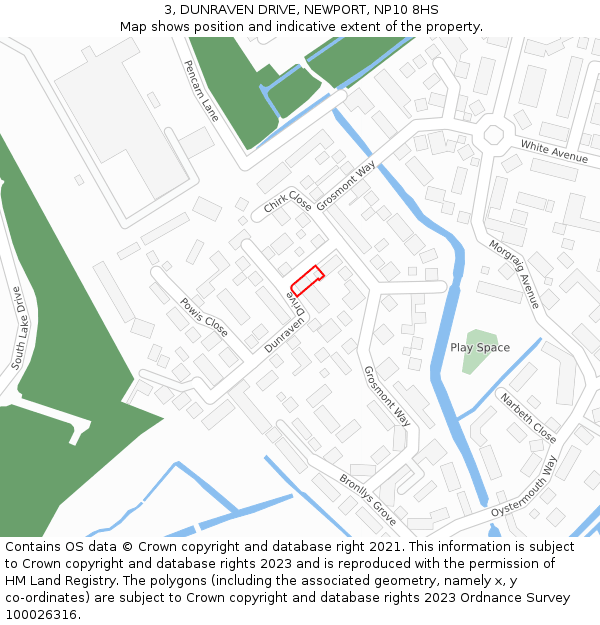3, DUNRAVEN DRIVE, NEWPORT, NP10 8HS: Location map and indicative extent of plot