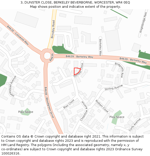 3, DUNSTER CLOSE, BERKELEY BEVERBORNE, WORCESTER, WR4 0EQ: Location map and indicative extent of plot