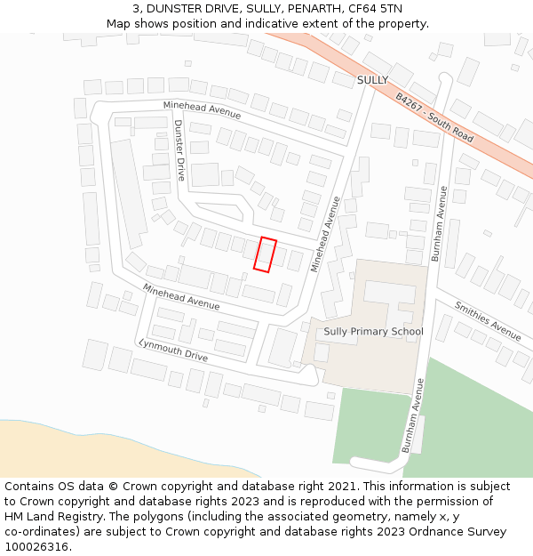 3, DUNSTER DRIVE, SULLY, PENARTH, CF64 5TN: Location map and indicative extent of plot