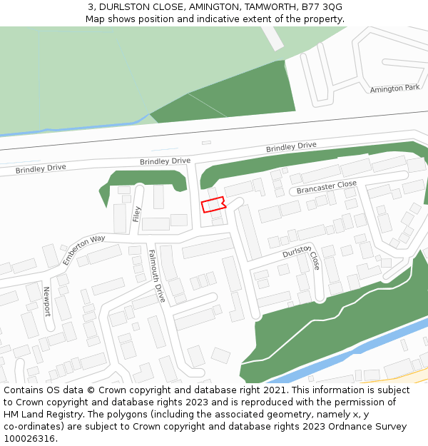 3, DURLSTON CLOSE, AMINGTON, TAMWORTH, B77 3QG: Location map and indicative extent of plot