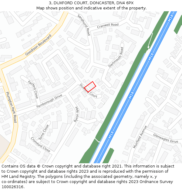 3, DUXFORD COURT, DONCASTER, DN4 6PX: Location map and indicative extent of plot