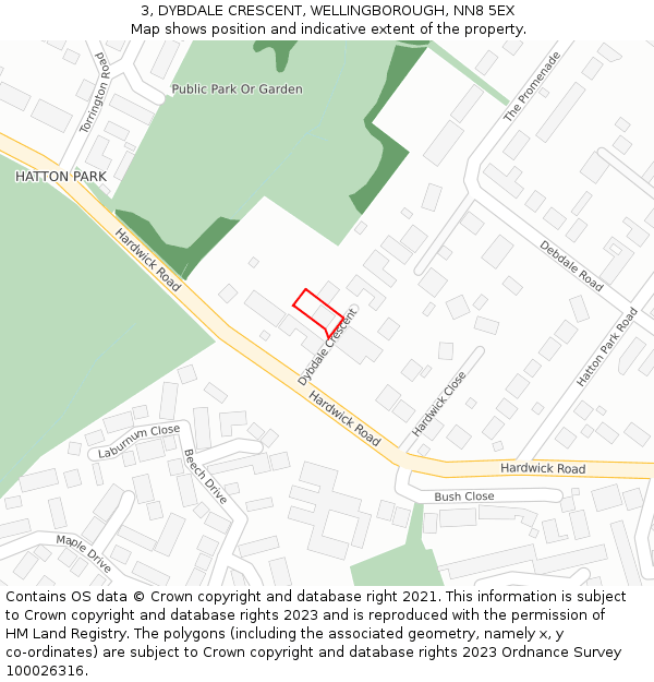 3, DYBDALE CRESCENT, WELLINGBOROUGH, NN8 5EX: Location map and indicative extent of plot